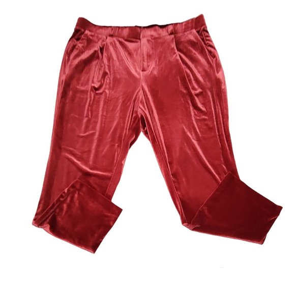 Torrid Womens Red Relaxed Taper Velvet High Rise Pants Flat Front Size 18‎ NWT - Picture 4 of 13